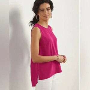 NEW Soft Surroundings Tank Blouse Women Plus 2X Pink‎ Braided Trim High Low Hem